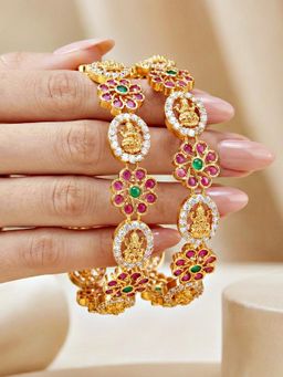 LUCKY JEWELLERY - Gold Laxmi Floral Temple Ad Bangle (1243-C1Bg-2220-2)