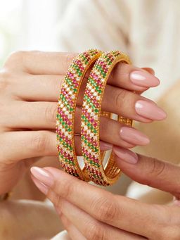 LUCKY JEWELLERY - Gold Multi Color Ad Stone Bangle (1356-C1Bg-2223-2)