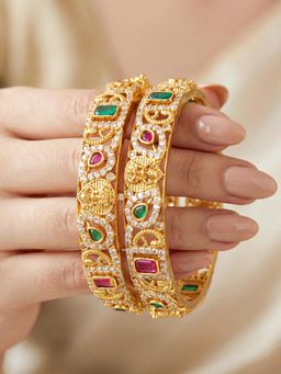 LUCKY JEWELLERY - Gold Laxmi Idol Ad Pink Green Bangle (1599-C1Bg-2225-2)