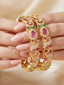 LUCKY JEWELLERY - Gold Ad White Stone Bangle (1671-C1Bg-2226-2)