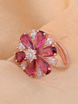 Saraf RS Jewellery - Rose Gold Plated Ruby Ad Studded Handcrafted Adjustable Ring