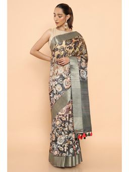Soch - Women Grey Cotton Floral Saree with Unstitched Blouse