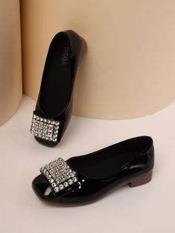 Truffle Collection - Black Embellished Ballerinas