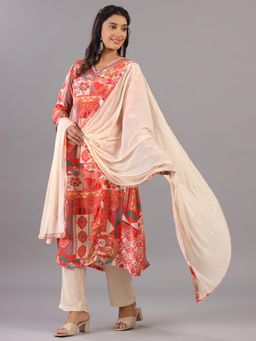 Amchoor - Multicolor Geometrical Pattern Mirror Work Kurta with Pant and Dupatta (Set of 3)