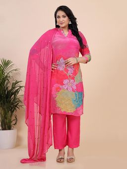 Amchoor - Pink Digital Floral Print Zari Thread Work Kurta with Pant and Dupatta (Set of 3)