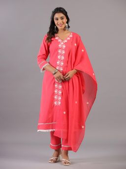 Amchoor - Peach Embroidered Kurta with Pant and Dupatta (Set of 3)