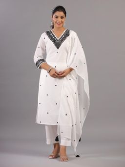 Amchoor - White Mirror Work Kurta with Pant and Dupatta (Set of 3)