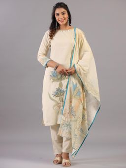 Amchoor - Beige Sequins and Beads Work Kurta with Pant and Dupatta (Set of 3)