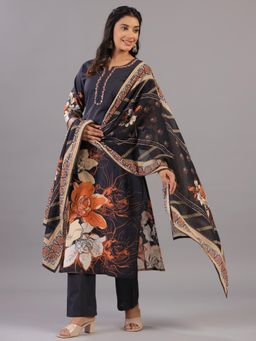 Amchoor - Black Digital Print Mirror Work Kurta with Pant and Dupatta (Set of 3)