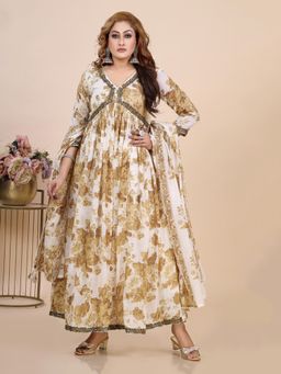 Amchoor - Green Floral Print Alia Cut Anarkali Kurta with Pant and Dupatta (Set of 3)