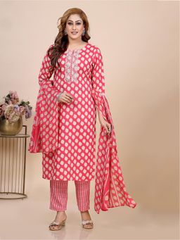 Amchoor - Pink Eco Print Kurta with Pant and Dupatta (Set of 3)