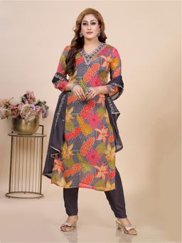 Amchoor - Grey Boho Bohemia Print Kurta with Pant and Dupatta (Set of 3)