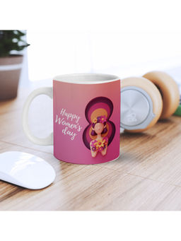 eCraftIndia - Girl Flowers Happy Womens Day Printed Ceramic Tea Coffee Mug