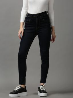 SHOWOFF - Women's Low Distress Skinny Fit Navy Blue Denim Jeans