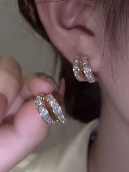 Jewels Galaxy - Gold Plated Beautiful Korean Twin Hoop-Like Stud Earrings