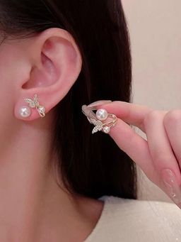 Jewels Galaxy - Gold Plated Fashionable Korean Butterfly Pearl Stud Earrings