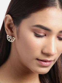 Jewels Galaxy - Gold Plated Korean Floral Ear Cuff With Ad Pin Stud Earrings