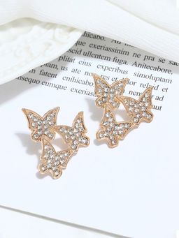Jewels Galaxy - Gold Plated Amazing Triple Butterflies Korean Stud Earrings