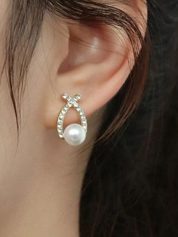 Jewels Galaxy - Gold Plated Trending Korean Full Stone Quirky Pearl Stud Earrings