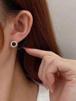 Jewels Galaxy - Rose Gold Plated Roman Numerals Cz Studded Anti Tarnish Stud Earrings