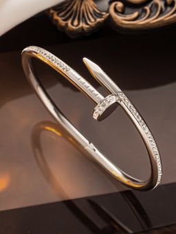 Jewels Galaxy - Silver Plated Stainless Steel Anti Tarnish Ad Studded Nail Bracelet