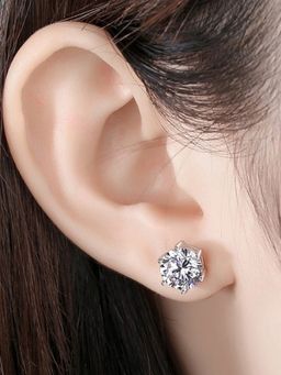 Jewels Galaxy - Silver Plated Studded Anti Tarnish Circular Stud Earrings