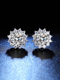 Jewels Galaxy - Silver Plated American Diamond Studded Floral Stud Earrings
