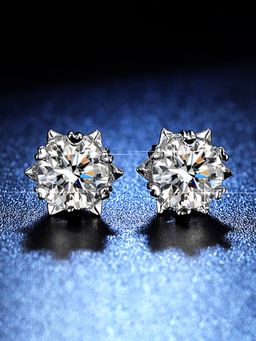 Jewels Galaxy - Silver Plated American Diamond Studded Star Shaped Stud Earrings