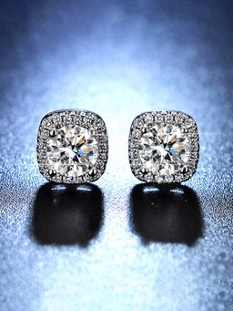 Jewels Galaxy - Silver Plated Studded Geometrical Anti Tarnish Stud Earrings