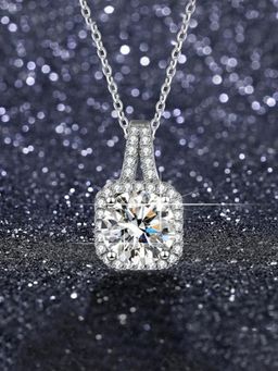 Jewels Galaxy - Silver Plated Studded Square Shape Anti Tarnish Pendant