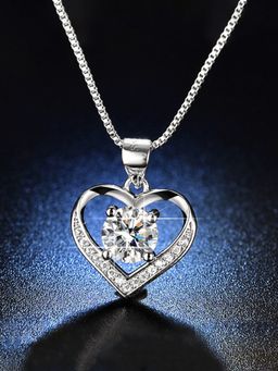 Jewels Galaxy - Silver Plated American Diamond Studded Heart Themed Anti Tarnish Pendant