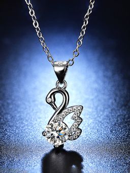Jewels Galaxy - Silver Plated Studded Swan Inspired Anti Tarnish Pendant