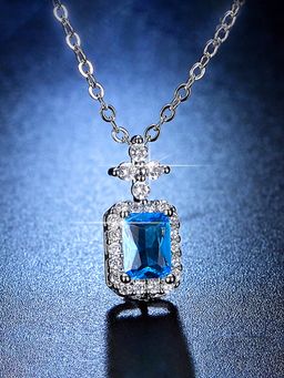 Jewels Galaxy - Silver Plated Studded Geometrical Blue Stone Anti Tarnish Pendant