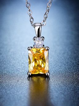 Jewels Galaxy - Silver Plated Studded Geometrical Yellow Stone Anti Tarnish Pendant