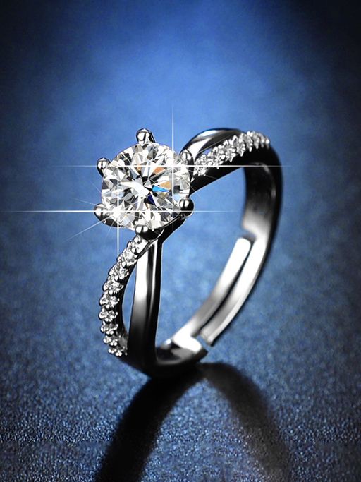 Jewels Galaxy Silver Plated American Diamond Studded Adjustable Finger Ring