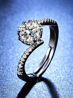 Jewels Galaxy - Silver Plated American Diamond Studded Design Adjustable Finger Ring