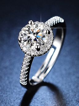 Jewels Galaxy - Silver Plated American Diamond Studded Circular Adjustable Finger Ring