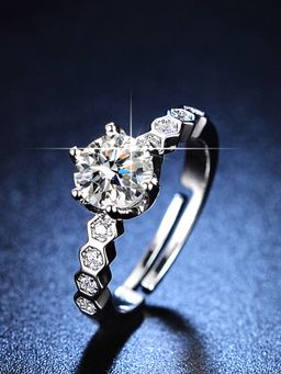 Jewels Galaxy - Silver Plated American Diamond Studded Hexagonal Adjustable Finger Ring