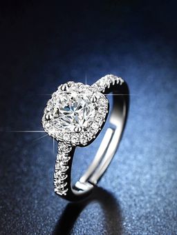 Jewels Galaxy - Silver Plated American Diamond Studded Square Shape Adjustable Finger Ring