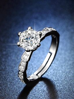 Jewels Galaxy - Silver Plated American Diamond Studded Adjustable Finger Ring