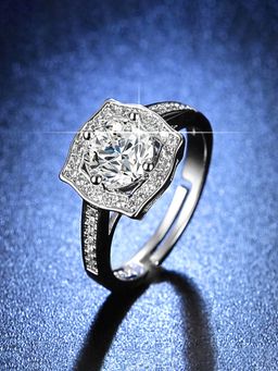 Jewels Galaxy - Silver Plated Crystal Studded Anti Tarnish Adjustable Finger Ring