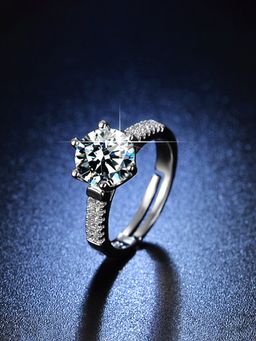 Jewels Galaxy - Silver Plated American Diamond Studded Anti Tarnish Adjustable Finger Ring