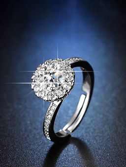Jewels Galaxy - Silver Plated American Diamond Studded Anti Tarnish Adjustable Finger Ring