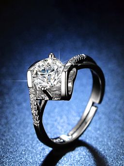 Jewels Galaxy - Silver Plated Studded Heart Themed Anti Tarnish Adjustable Finger Ring