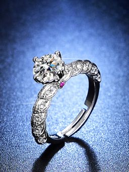 Jewels Galaxy - Silver Plated Studded Anti Tarnish Side Studded Pink Stone Adjustable Finger Ring