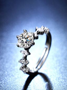 Jewels Galaxy - Silver Plated American Diamond Studded Floral Anti Tarnish Adjustable Finger Ring