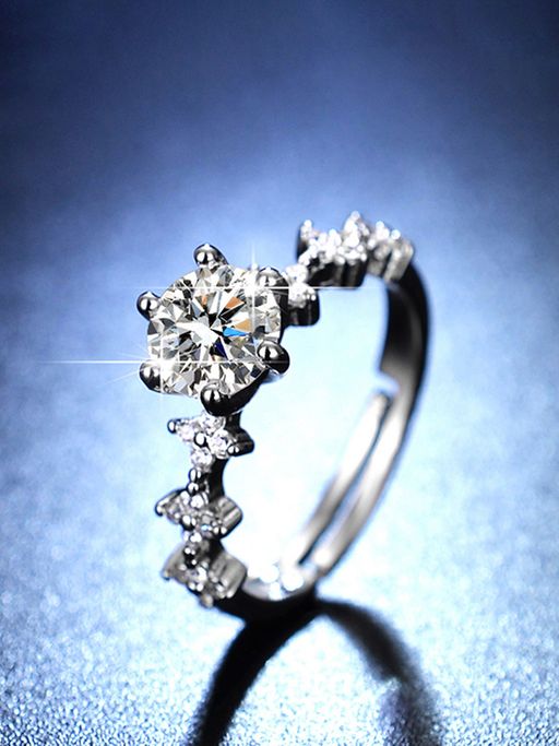 Jewels Galaxy Silver Plated American Diamond Studded Floral Anti Tarnish Adjustable Finger Ring