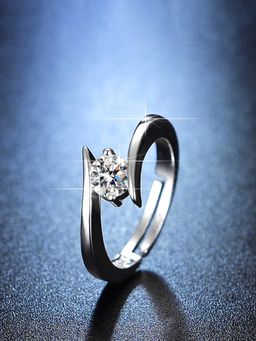 Jewels Galaxy - Silver Plated Studded Anti Tarnish Adjustable Finger Ring