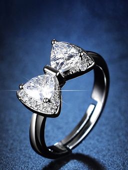 Jewels Galaxy - Silver Plated Studded Bow Tie Inspired Adjustable Finger Ring
