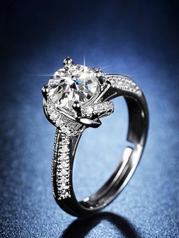 Jewels Galaxy - Silver Plated Studded Anti Tarnish Adjustable Finger Ring